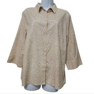 Chico's | No Iron Leopard Print Button Down Shirt 3/4 Sleeve Neutral Animal